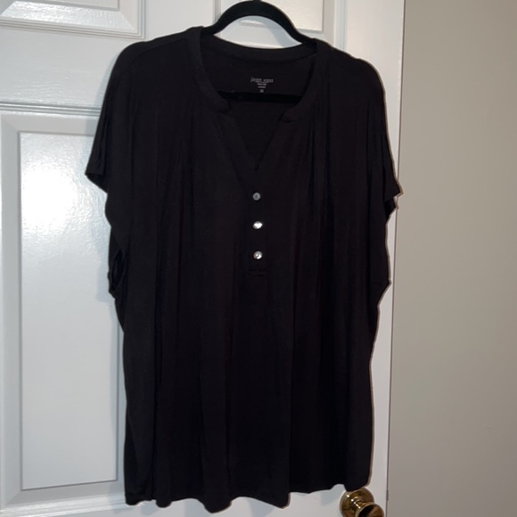 Joan Vass Women’s Plus Size Cap Sleeve Top in Black in 2X - Picture 3 of 9